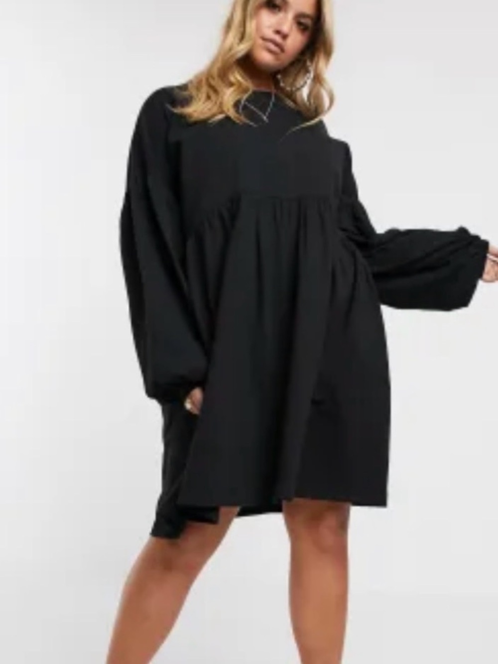 ASOS Curve long sleeve oversized smock mini dress in black